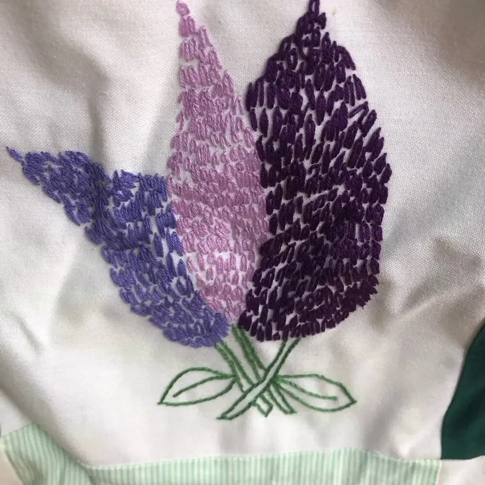Vintage Handmade Embroidered Flowers Quilt